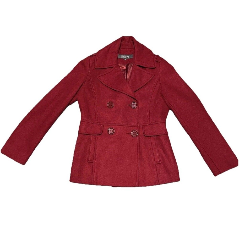 Kenneth Cole Women Red Peacoat Wool Blend Size 4 Double Breasted Classic Jacket